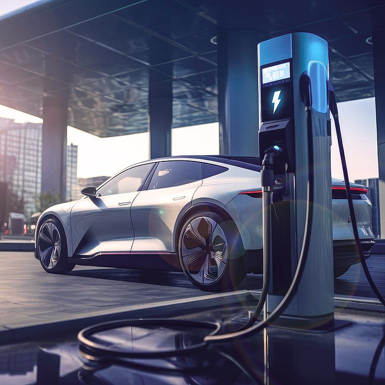 Modern vehicle refueling at a hydrogen fuel station. Renewable energy,hydrogen technology and clean energy sources.