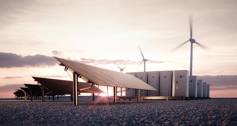 Solar Technik und Windräder.