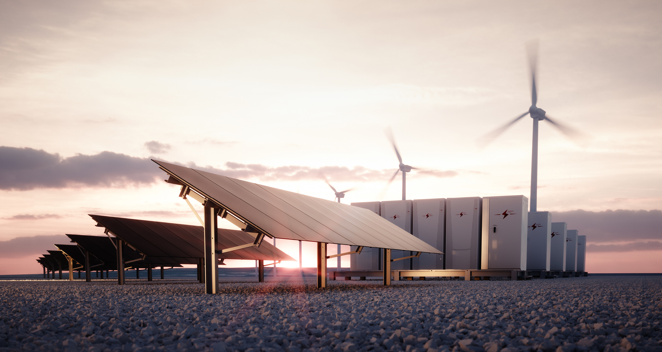 Solar Technik und Windräder.